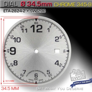 DIAL FOR MOVEMENT ETA 2824-2 + SW200 Ø 34.5 MM, CHROME SUNBRUSH - Picture 1 of 2