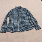 Lucky Brand Womens Large Blue Plaid Pearl Snap Flannel Button Down Shirt