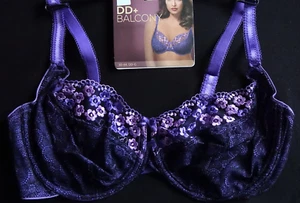 M&S DD+ FLORAL LACE NON PADDED WIRED BALCONY BRA SIZE 30G PURPLE MIX - BNWT - Picture 1 of 2