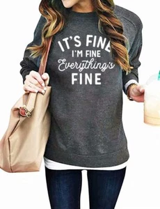 VILOVE Funny Sweatshirts for Women It‘s Fine I’m Everything Medium, Gray - Picture 1 of 4