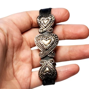 Silberfarben Herz Charms Stretch Perlen Armband 6" Kunstlederband - Bild 1 von 5