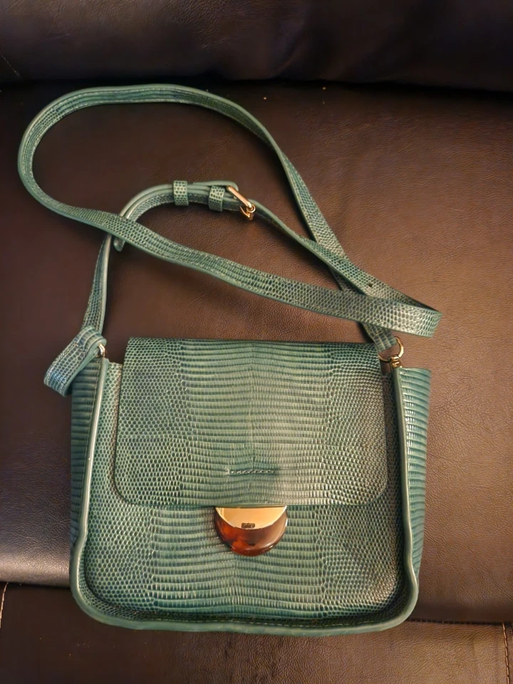 Bolso Bandolera de Hombro LOEFFLER RANDALL Lagarto Verde Cuero Repujado Cartera  Foto 1 de 4