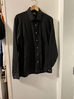 John Henry Mens Long Sleeve Dress Shirt Black W/ Sateen Stripes - SZ 17-34/35 - Image 1 of 4