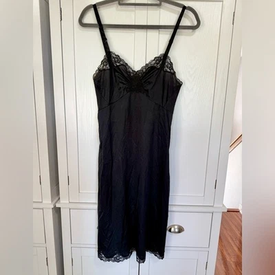 Camisón Vestido Sin Mangas Vintage Shadowline Negro Encaje 34 Dark Fairy Whimsigoth Foto 1 de 4