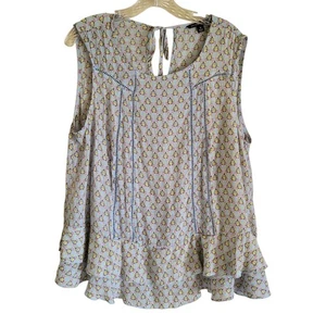Zac & Rachel Woman Top Women's 1X Blue Floral Sleeveless Ruffled Boho Beachy - Picture 1 of 7