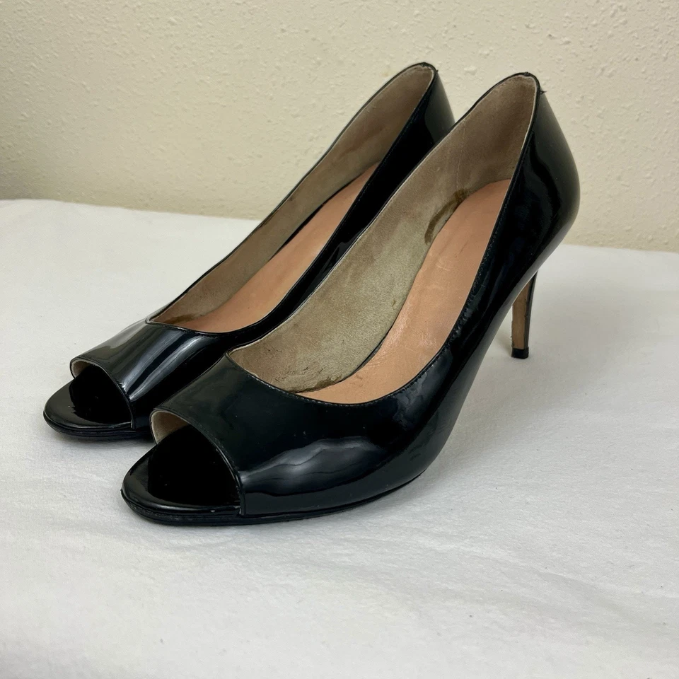 Tacones de aguja Max Mara charol punta abierta para mujer EU 40 US 10 negros Foto 1 de 4
