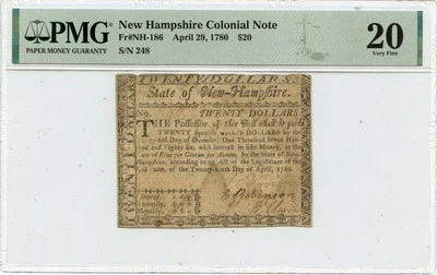 1780 April 29, $20 New Hampshire Colonial Note FR#NH-186 PMG VF20 UNCANCELED - Image 1 of 2