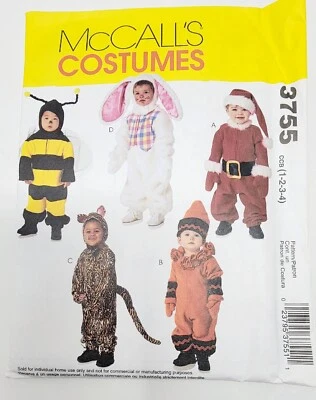 McCall's Costumes 3755 Toddlers Rabbit Crayon Bee Santa Cat Sewing Pattern 1-4 - Image 1 of 3