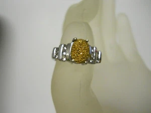 Anillo de plata esterlina amarillo 9,5 mm druso y circonio circular talla 6,25 joyería de piedras preciosas #757 - Imagen 1 de 3