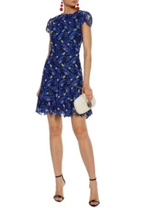 ALICE + OLIVIA Blue Black Gold Floral Guipure Lace Imani Dress 0 = XS (Unlined) - Picture 1 of 10