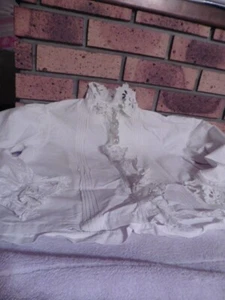 ANCIEN CHEMISIER DAME COTON BLANC BRODERIE RICHELIEU 1900 SERVANTE PAYSANNE.. - Picture 1 of 8