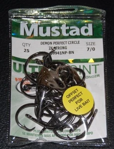 25 Mustad 39941 Ultra Point Size 7/0 2X Strong Demon Circle Hooks 39941NPBN-70 - Picture 1 of 2
