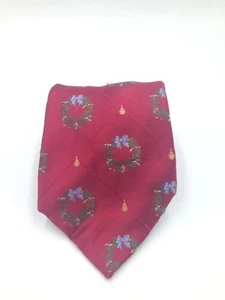 $115 Nautica Men Red Novelty Christmas Wreath Neck Tie Silk Dress Necktie 58x4 - Picture 1 of 1