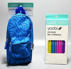 Yoobi Backpack Pencil Case Blue Abstract AND 24 Pack No 2 Pencils Multicolor - Picture 1 of 12