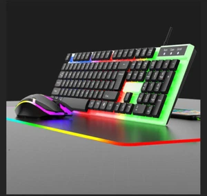 Wired Gaming Keyboard and Mouse Set RGB LED Rainbow Backlit for Computer Desktop - Picture 1 of 14