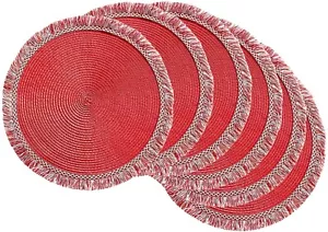 DII Tovaglietta Tessuto Collezione Tonda, Diametro 14,75", Frangia Rosso Tango, 6 Pezzi - Foto 1 di 6