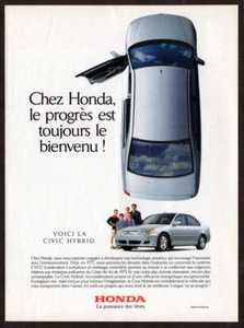 2002 HONDA Civic Hybrid Sedan Original Print AD | Silver car photo French Canada - Picture 1 of 1