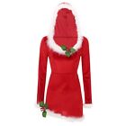 Womens Santa Claus Outfits Masquerade Xmas Cosplay Costume Hooded Velvet Fuzzy