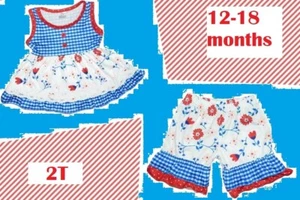 NWT  Girls  size 12-18 mo. or 2T   BLUE & RED GINGHAM FLORAL TUNIC & SHORTS SET - Picture 1 of 8