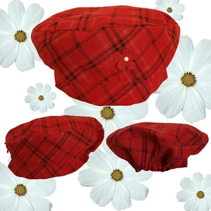 Girls Plaid Flower Faux Pearl Applique Beret Hat SZ XS (4-5) - Picture 1 of 6