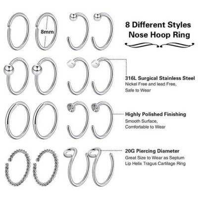 16-64 piezas aro nariz labio anillo piercing circonita cúbica tornillo forma L hueso tachuelas nariz anillo 20G Foto 1 de 4