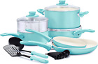 Soft Grip Ceramic Nonstick 12 Piece Cookware Pots And Pans Set, Turquoise