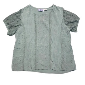BFA Classics Womens Vintage Pale Green Top XLP Crochet Sleeve Embroidered Quaint - Picture 1 of 11