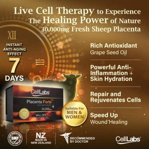 CellLabs Sheep Placenta Anti Aging Supplement 30,000mg x60 Capsule (New Zealand) - Picture 1 of 6