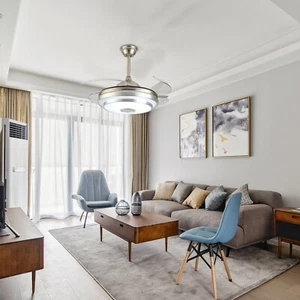 42in Invisible Ceiling Fan Light 3-Speed Timing 7-Color LED Bluetooth Player RC - Picture 1 of 17