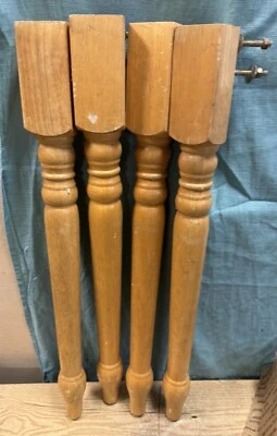 4 Vtg Ash Salvaged Wood Turned Farmhouse Table Legs 28.5” Tall Crafter - Image 1 of 4