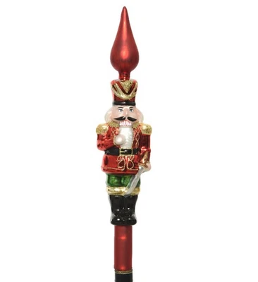 Christbaumspitze Glas 29cm Tannenbaumspitze Weihnachtsbaumspitze Nussknacker rot - Bild 1 von 3