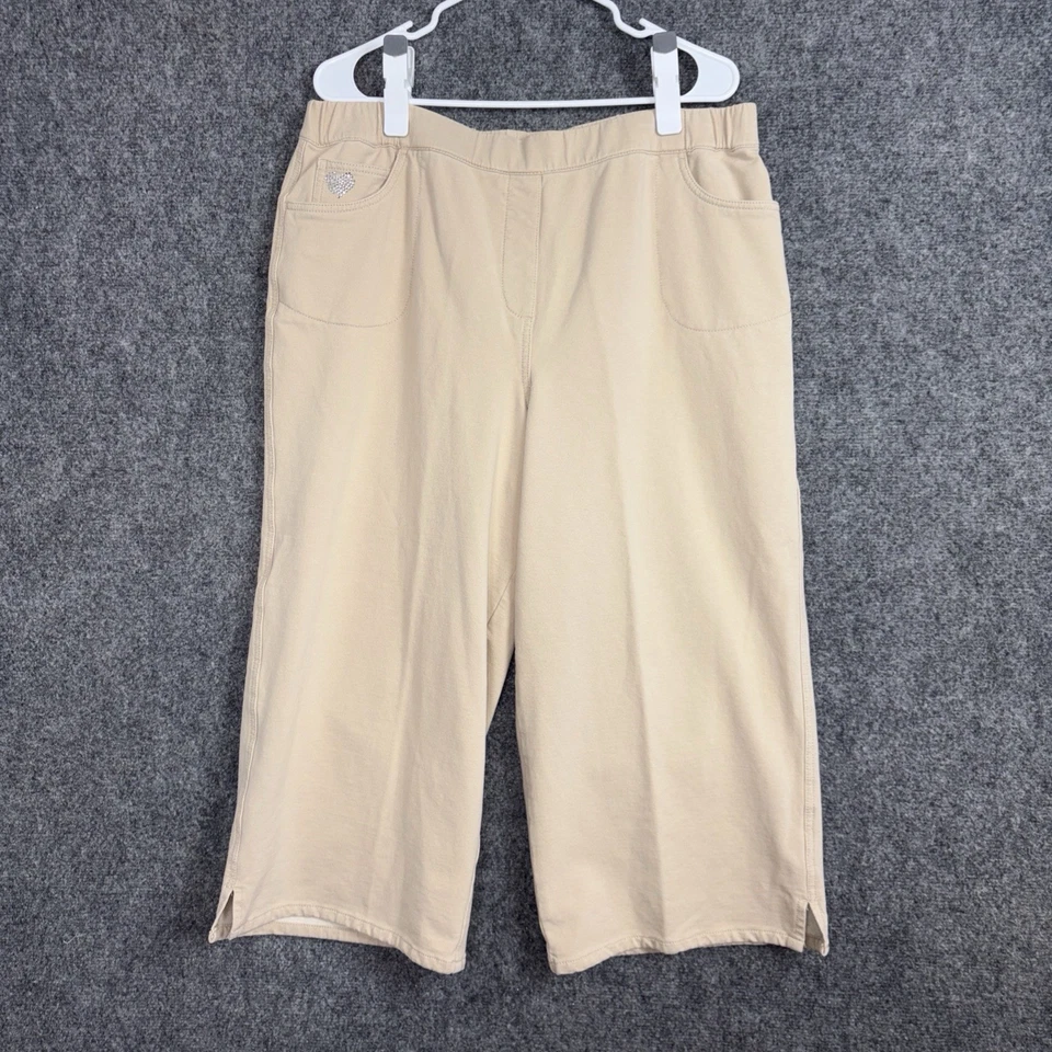 Pantalones Quacker Factory para mujer talla XL beige cortos informales pierna ancha Foto 1 de 4