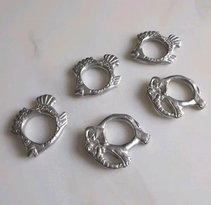 Vintage Set of 5 Cast Metal Napkin Rings Fish & Elephant Animals Heavy Pewter?  - Picture 1 of 7