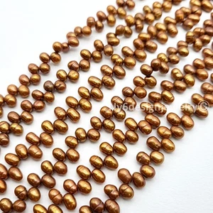 Top-Drilled Freshwater Pearl Beads 6x7mm Copper Peacock Oval Potato Nugget 15" - Picture 1 of 7