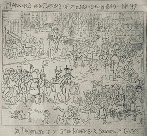 c1849 ENGLISH MANNERS & CUSTOMS GUY FAWKES NIGHT 5TH NOV Original Antique Print - Picture 1 of 2