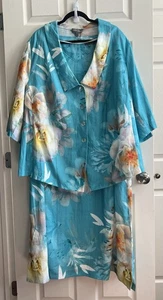 SELECTION ULLA POPKEN Plus 100% Linen Hawaiian Floral Blouse Midi Dress 30 NWT - Picture 1 of 20