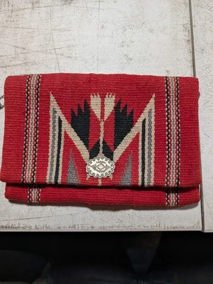 VTG 1938–1944 Chimayo Hand Woven Wool Clutch Purse Red Geometric Talon Zipper - Image 1 of 4