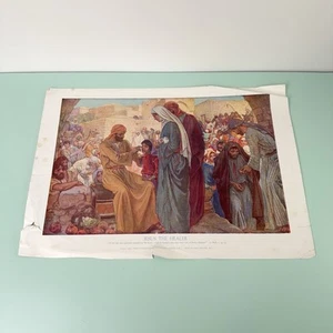 Vintage "Jesus der Heiler" religiöser Druck von Elsie Anna Holzkunst Poster - Bild 1 von 11