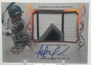 💥FERNANDO TATIS JR AUTO/PATCH💥2018 LEAF TRINITY ONCARD AUTO PLAYER WORN PATCH - Picture 1 of 6