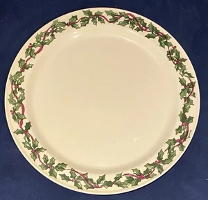 Christmas Holly  Roseville Spongeware Plate by Workshops HENN Pottery 12” - Picture 1 of 3
