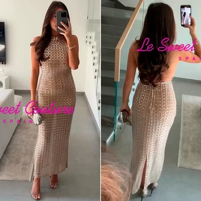 VESTIDO MIDI ZARA MUJER NUEVO CON ETIQUETAS FW25 MALLA BRILLANTE HALTER BEIGE-ROSA 4772/264/713 Foto 1 de 3