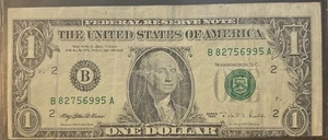 1995 $1 Miscut/Misaligned Error 2nd Note Shows New York B82756995A - Picture 1 of 2