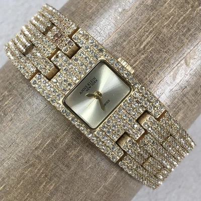 Vintage Anne Klein Watch Womens 7" Gold Tone Swiss Movement Crystal Bracelet - Image 1 of 4