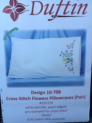 Duftin Hungary Spring Flowers Pillowcases  Stamped Cross-Stitch #10-708 No Floss - Image 1 of 2