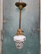 Antique Brass Painted Milk Glass Art Deco Hanging Ceiling Pendant light Fixture