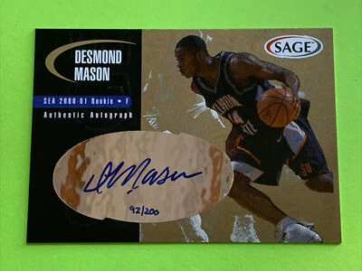 Sage Desmond Mason Rookie Auto 92/200 Gold #A33 Oklahoma State RC 2000-01 Foto 1 de 2
