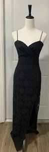 Vintage 90’s Roberta Black/Blue Lace Long Dress Formal W/High Slit Size 3/4 - Picture 1 of 12