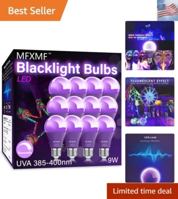 12 Pack LED Black Light Bulbs,9W 100W Equivalent E26 Base Black Lights, UVA L... - Image 1 of 4