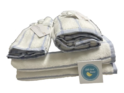SET /6 Kassatex Towel Set 2 Bath + 2 Hand Towels + 2 Tip Blue White Stripe New - Image 1 of 4