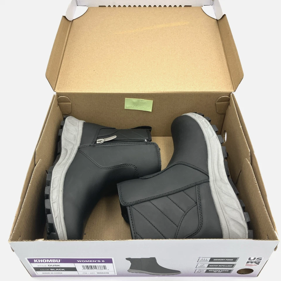 Khombu Dusk Women's All Weather Memory Foam Water Repellant Boots SIZE 8 BLACK